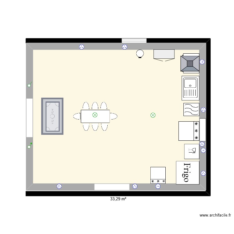 cuisiner. Plan de 1 pièce et 33 m2