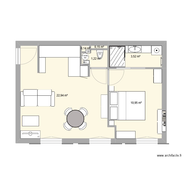 Appart BARR 40m² option 2. Plan de 6 pièces et 39 m2