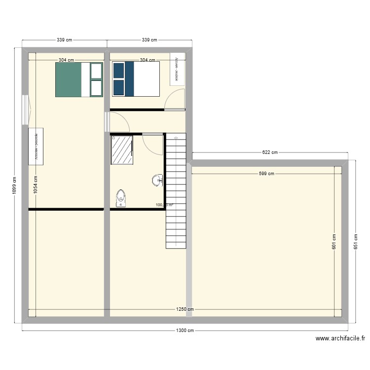 REZA BEZIERS. Plan de 1 pièce et 100 m2