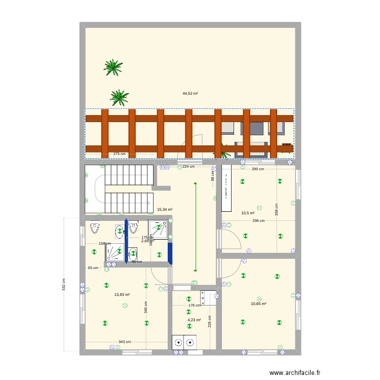 maison haut  plus,moins electricité. Plan de 7 pièces et 102 m2