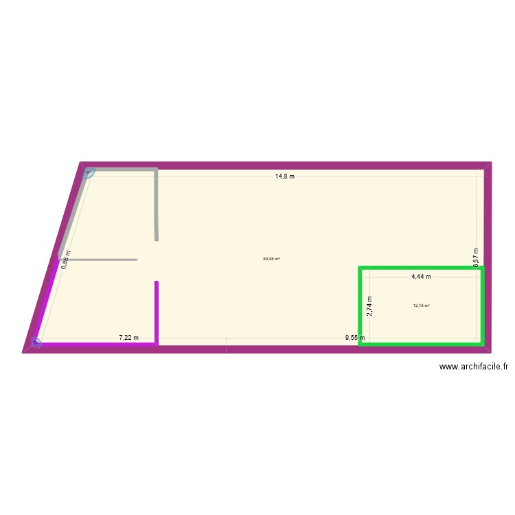 loc3 violet. Plan de 2 pièces et 116 m2