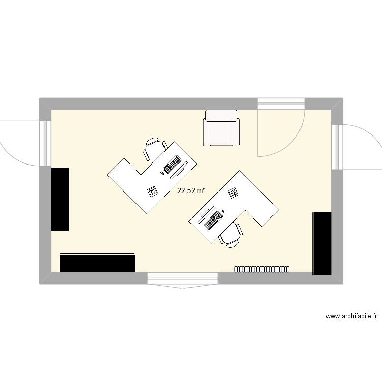 Bureau. Plan de 1 pièce et 23 m2