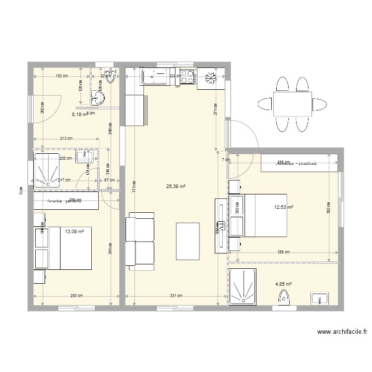 caniquit 22. Plan de 5 pièces et 64 m2