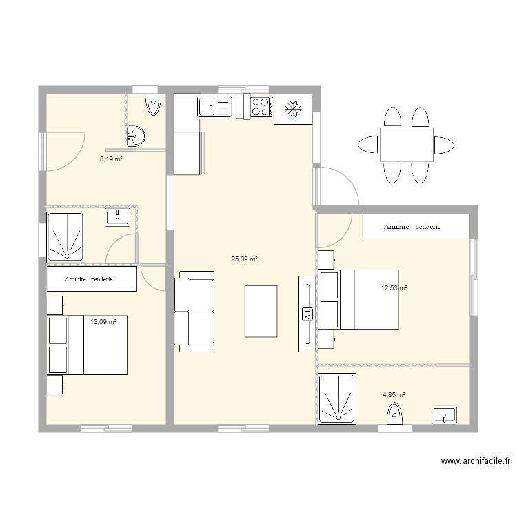 caniquit 21. Plan de 5 pièces et 64 m2