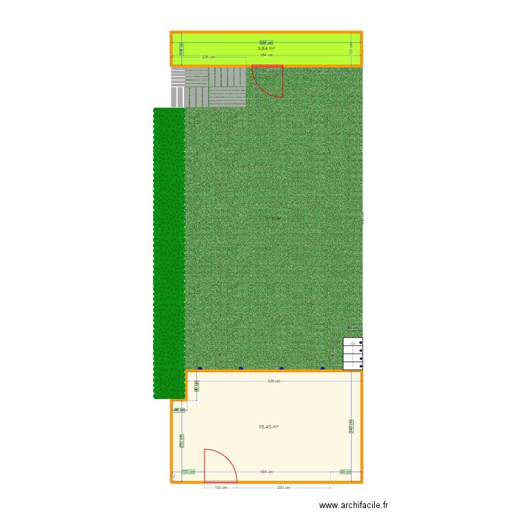 Jardin - Cotation. Plan de 2 pièces et 25 m2