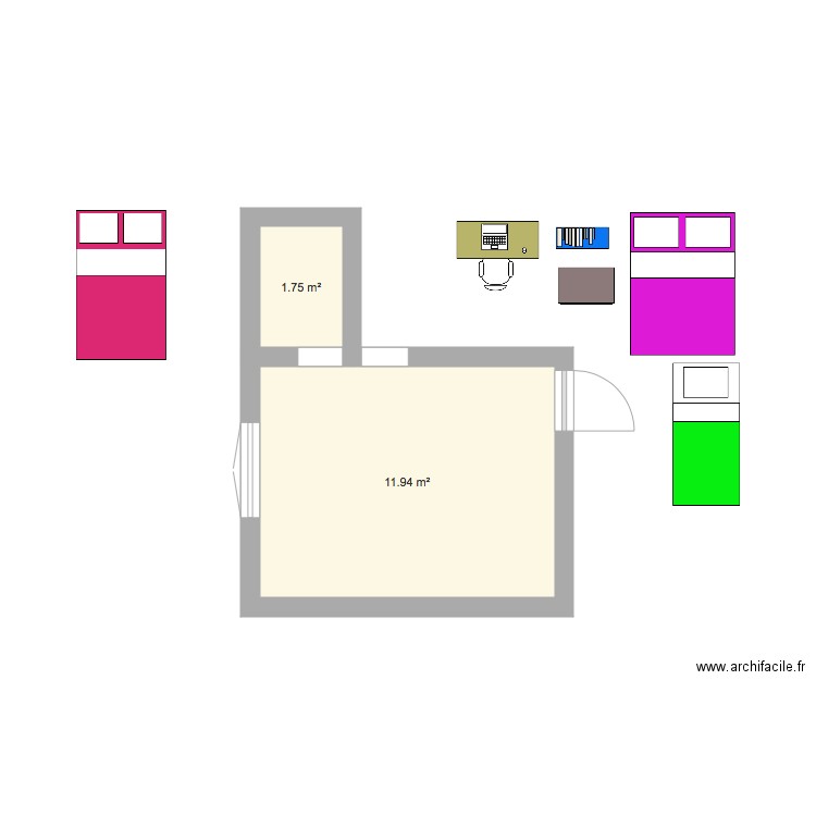 plan chambre originale et dressing et meubles. Plan de 0 pièce et 0 m2