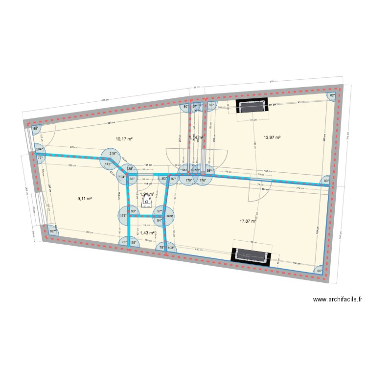 appartement mouja. Plan de 7 pièces et 56 m2