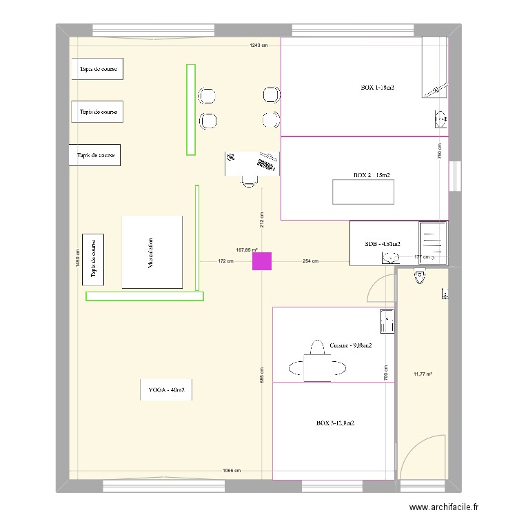 Cabinet kiné . Plan de 2 pièces et 180 m2