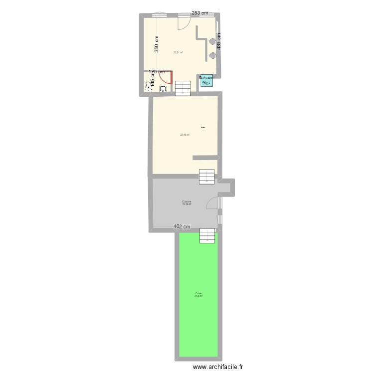 magasin avec extension. Plan de 4 pièces et 82 m2