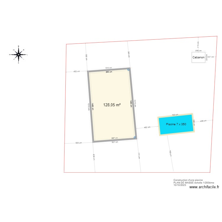 plan de masse. Plan de 1 pièce et 128 m2