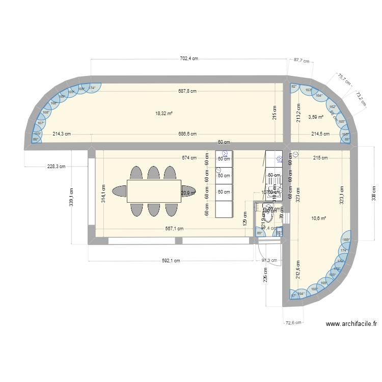 PrésHaut02. Plan de 4 pièces et 53 m2