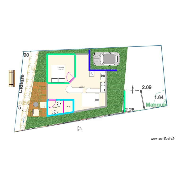 maison. Plan de 4 pièces et 37 m2