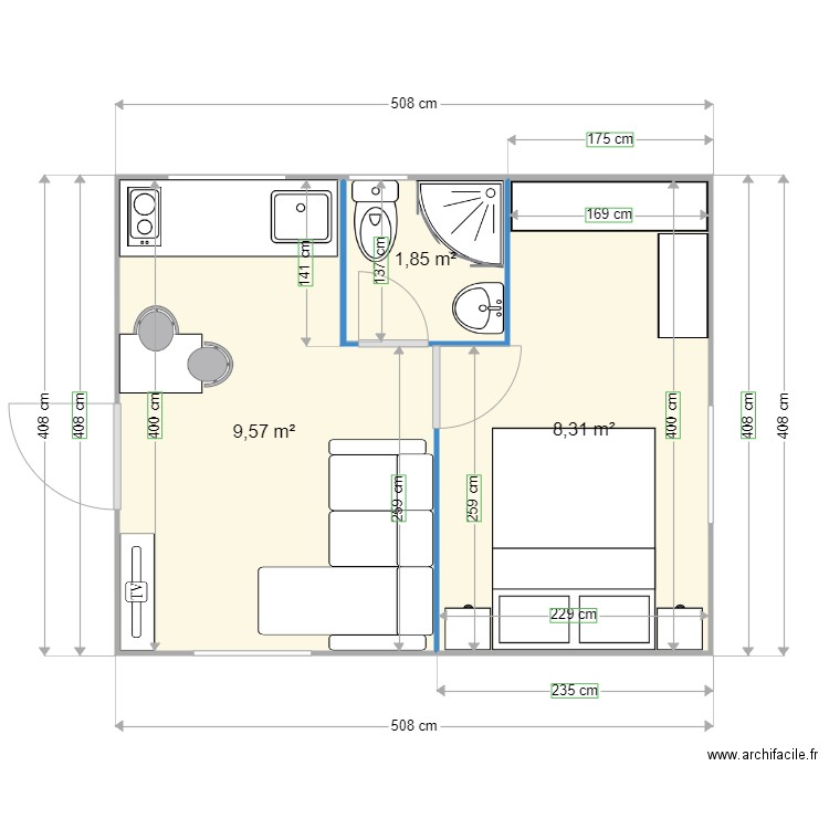 20m2 p2. Plan de 0 pièce et 0 m2