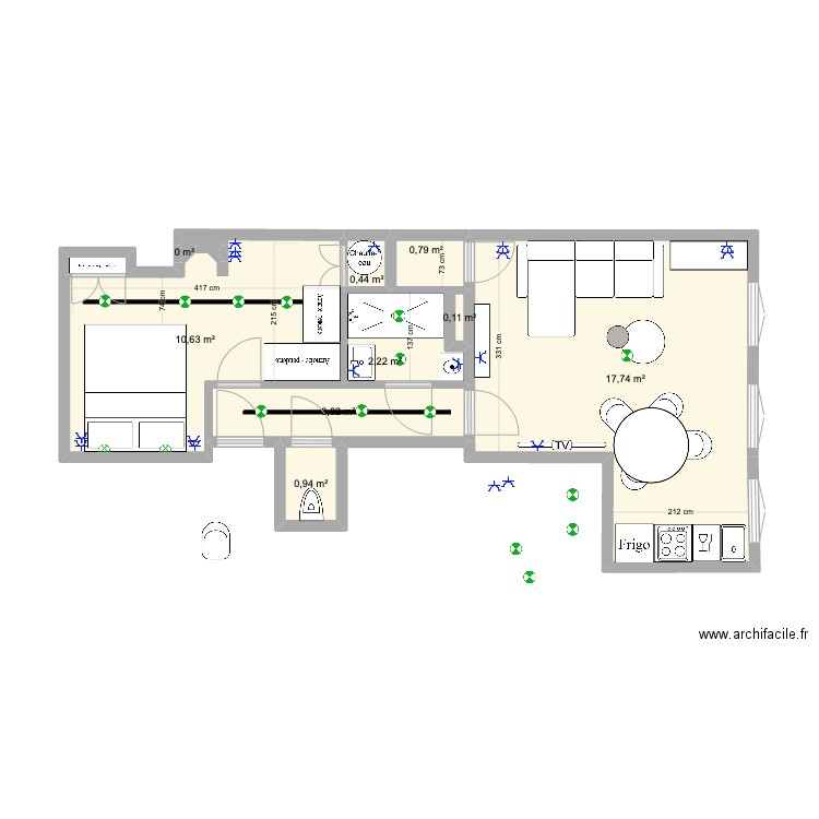 Voltaire 5. Plan de 9 pièces et 36 m2