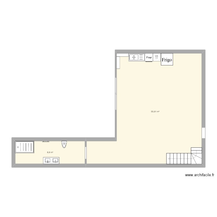 Maison. Plan de 2 pièces et 64 m2