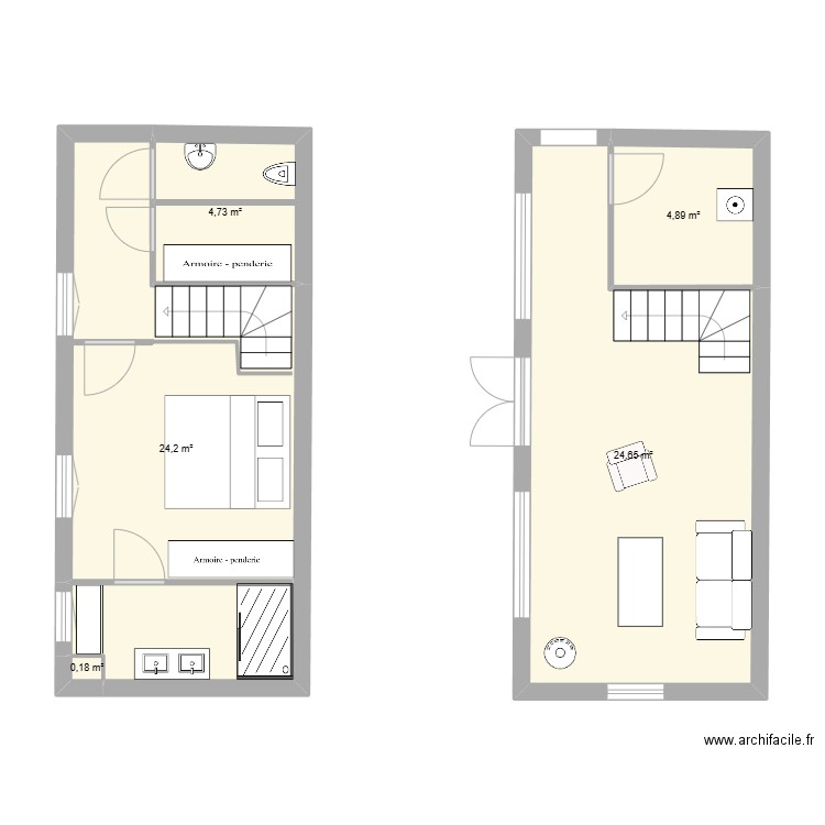 AHETZE. Plan de 5 pièces et 59 m2