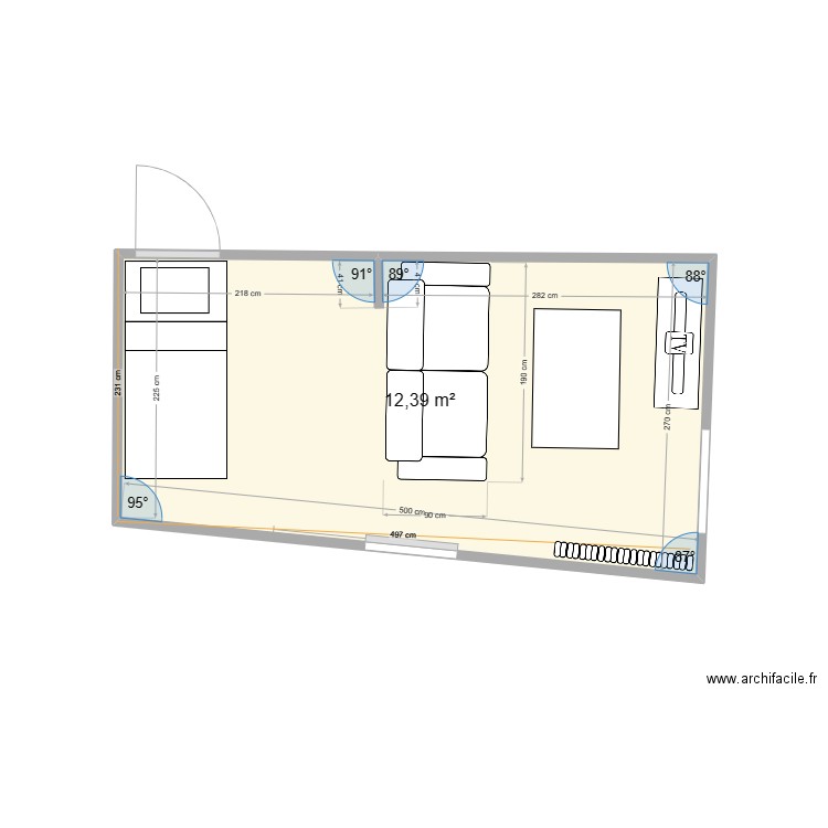 GARNIER. Plan de 1 pièce et 12 m2