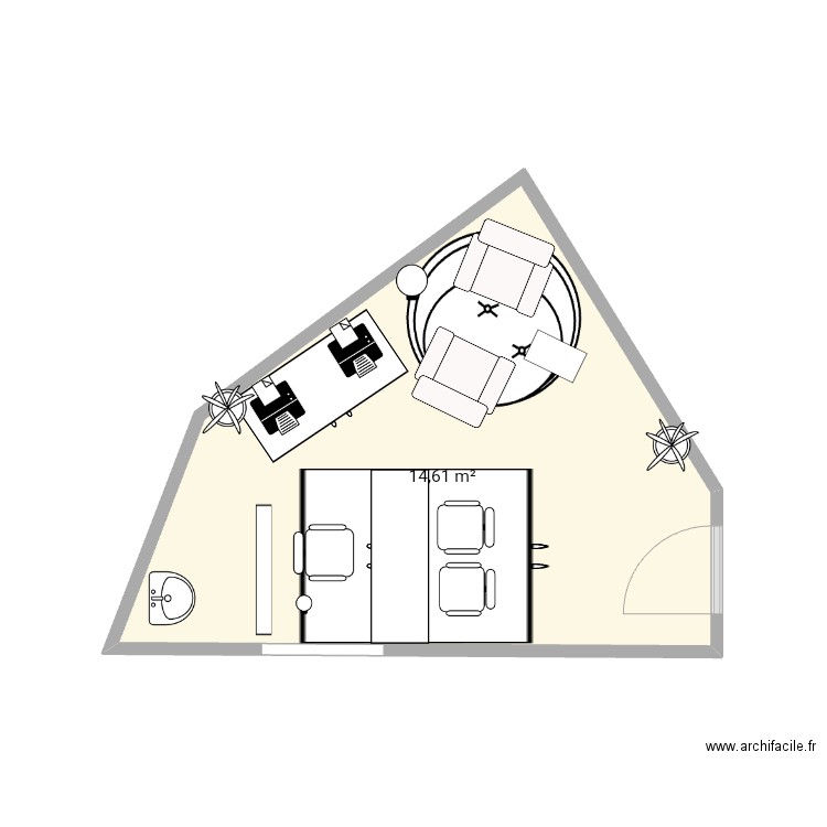 Bureau mériadick. Plan de 1 pièce et 15 m2