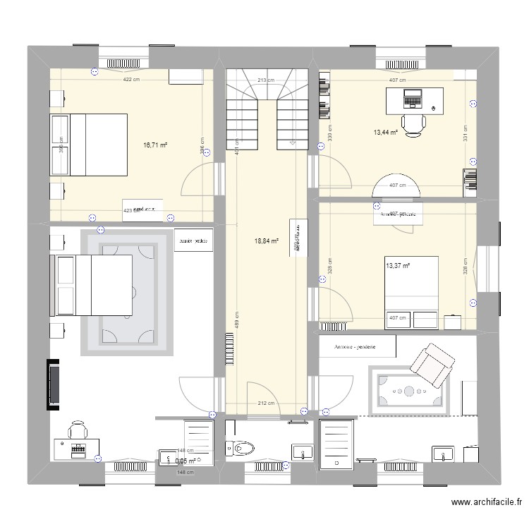 Mouliherne - 1er étage - V4. Plan de 5 pièces et 62 m2