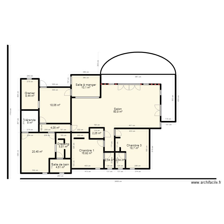 PLA. Plan de 14 pièces et 181 m2