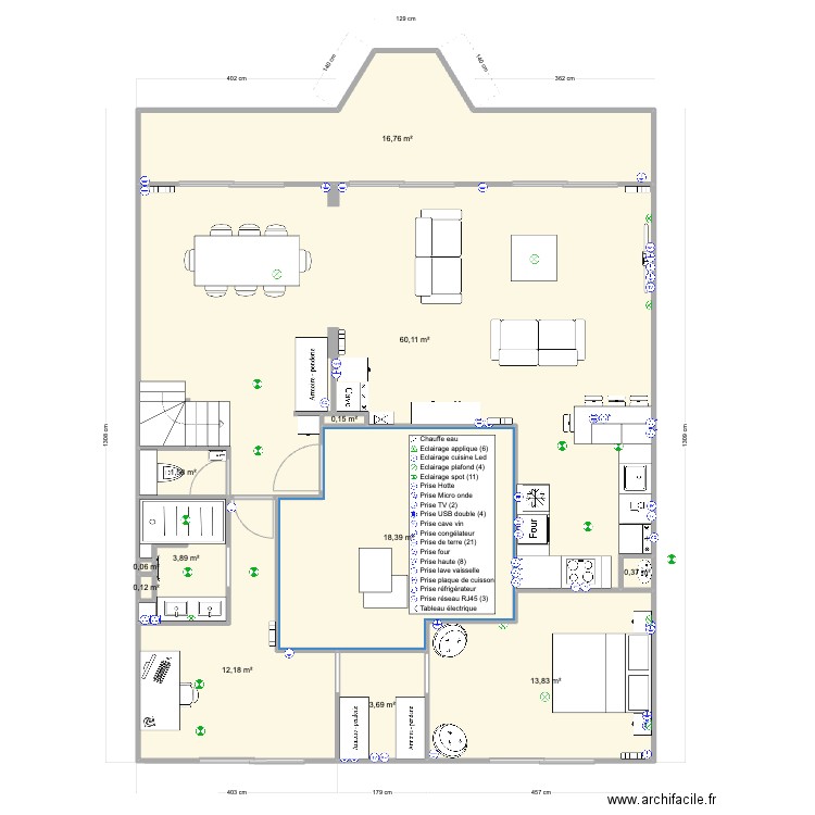 Pornichet De Gaulle RDC peu modifV2. Plan de 12 pièces et 131 m2