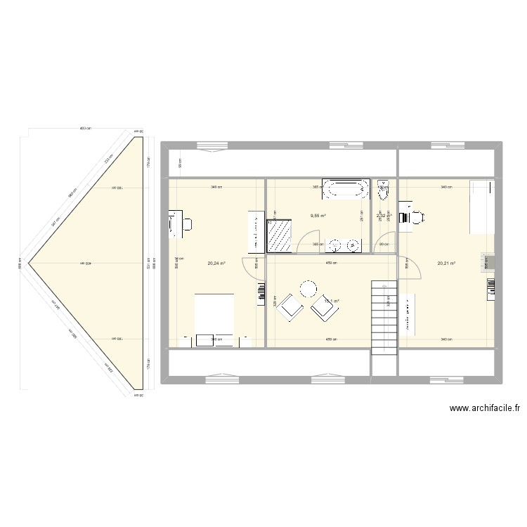 trugalle 2023 Etage Projet 2 chambres 6ml avec pan coupe sans velux. Plan de 0 pièce et 0 m2