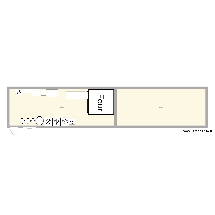 fournil. Plan de 2 pièces et 104 m2