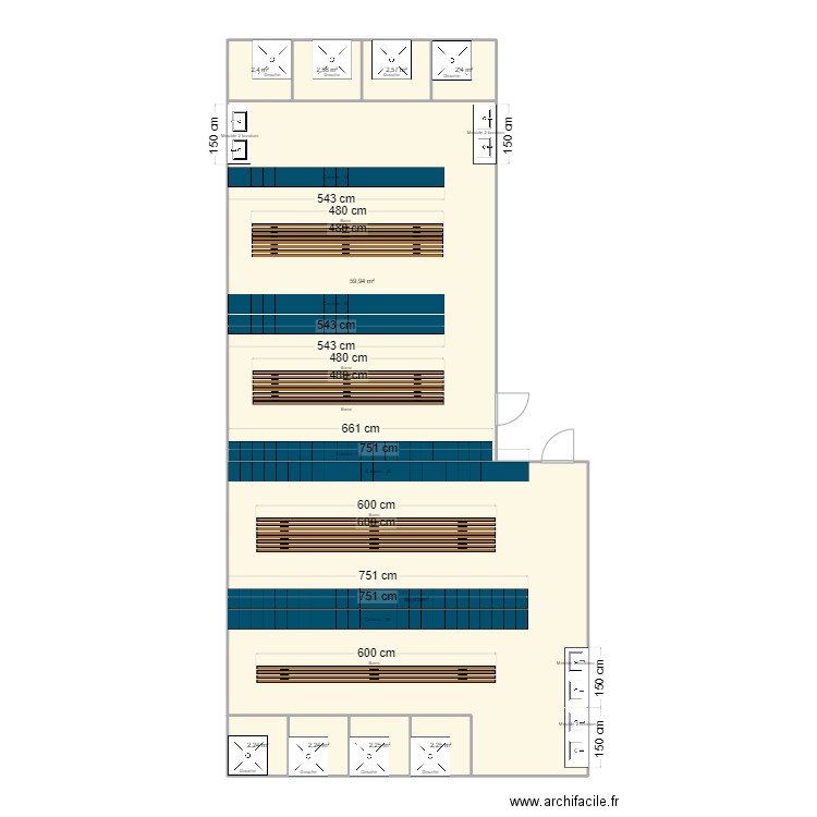 Vestiaires Portugal. Plan de 10 pièces et 140 m2