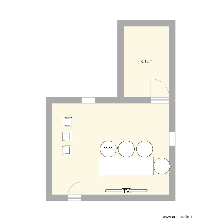 barber. Plan de 2 pièces et 26 m2