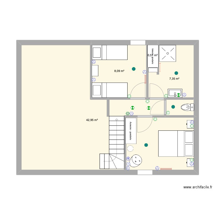 plan maison etage. Plan de 4 pièces et 59 m2