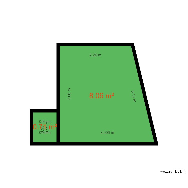 TERRASSE. Plan de 2 pièces et 9 m2