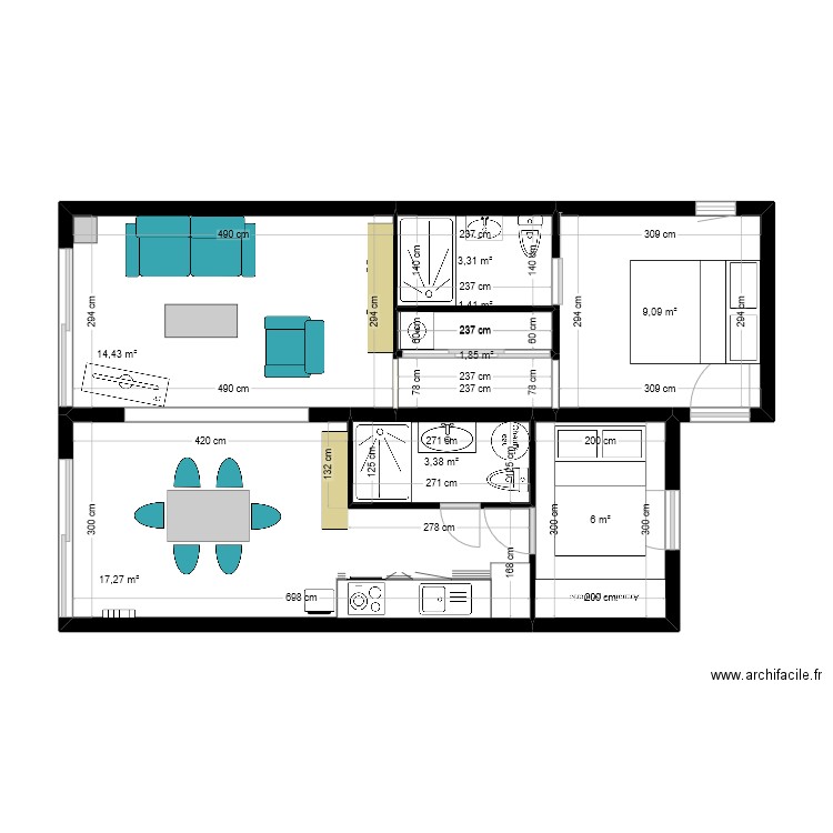 LGM Réno. Plan de 8 pièces et 57 m2