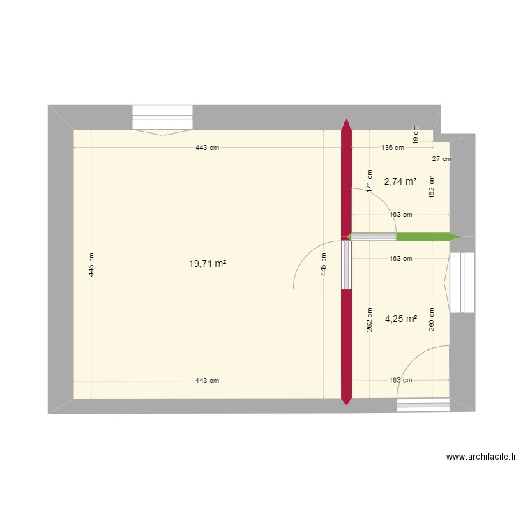 Lot 1- existant. Plan de 3 pièces et 27 m2