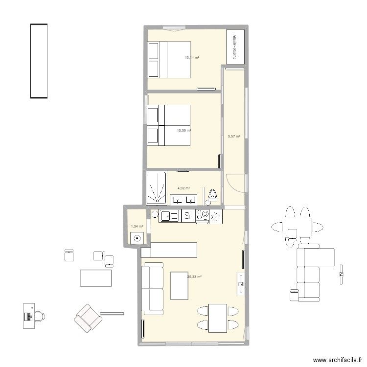 pirou. Plan de 6 pièces et 58 m2