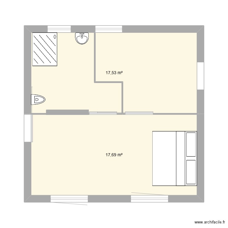 chambre 2. Plan de 2 pièces et 35 m2