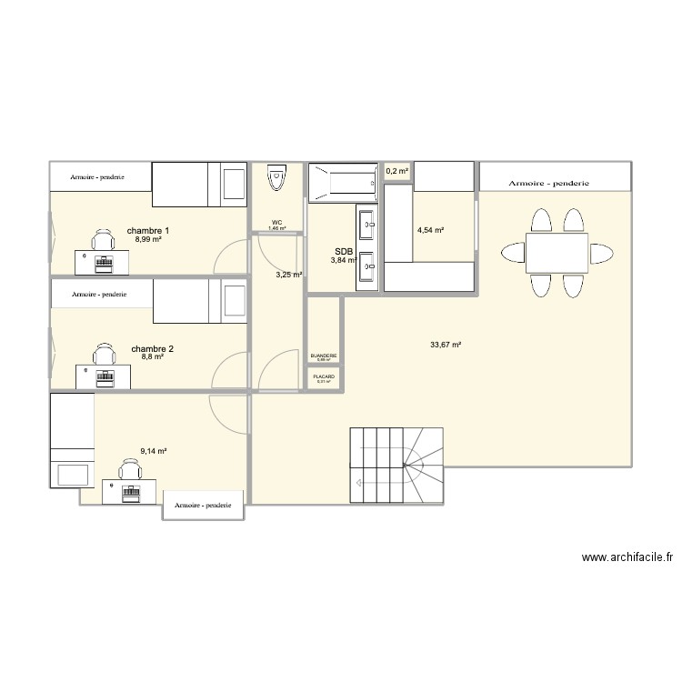 49 PETION. Plan de 11 pièces et 75 m2