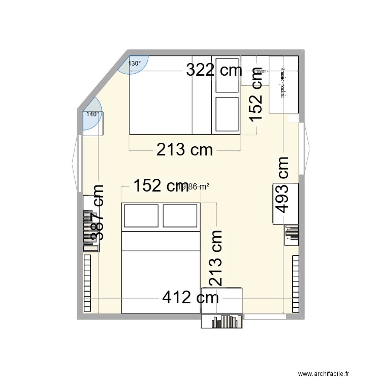 chambre filles v3. Plan de 1 pièce et 20 m2