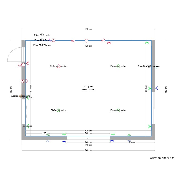 Chambre2. Plan de 1 pièce et 37 m2