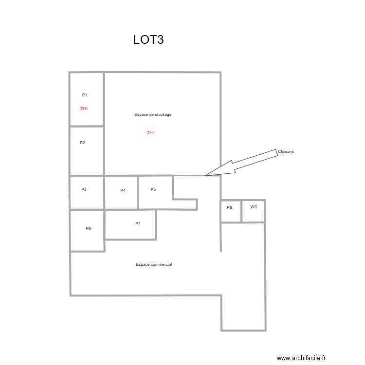 LOT 3. Plan de 4 pièces et 3 m2