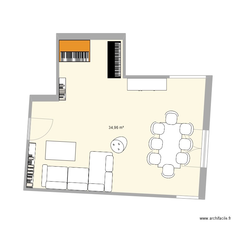 salon 2. Plan de 1 pièce et 35 m2