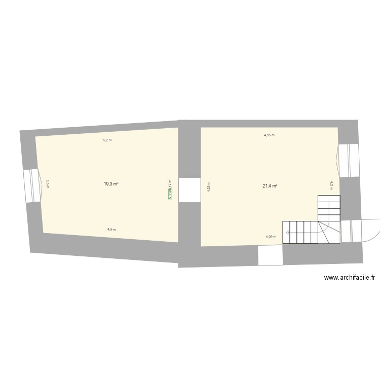 Maison Actuelle Etage. Plan de 2 pièces et 41 m2