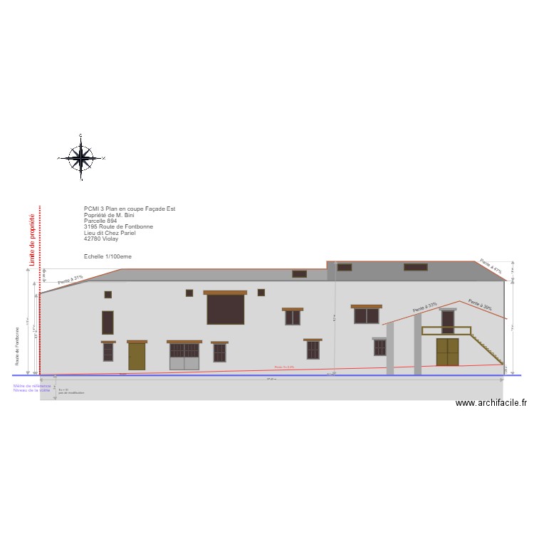 Plan en coupe Façade Est. Plan de 0 pièce et 0 m2