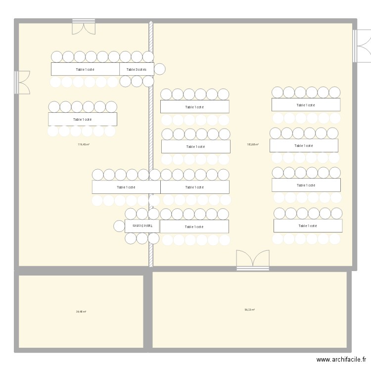 Plan de table lineaire. Plan de 4 pièces et 393 m2
