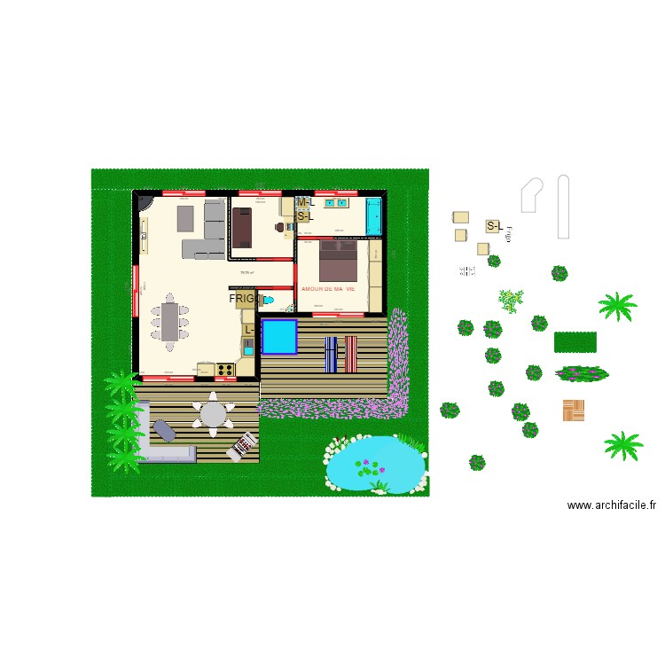 AMOUR  OSSATURE BOIS  . Plan de 1 pièce et 80 m2