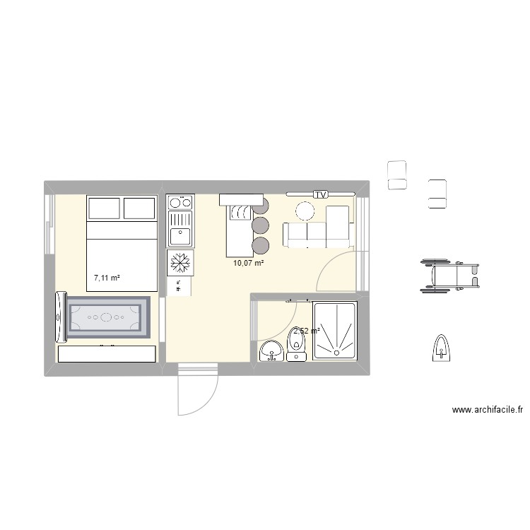 garage 2. Plan de 3 pièces et 20 m2