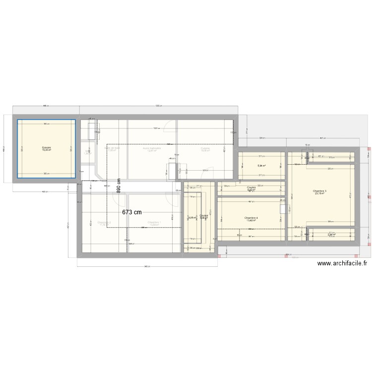 avec cotation. Plan de 17 pièces et 206 m2