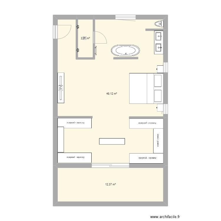 chamlbre. Plan de 3 pièces et 63 m2