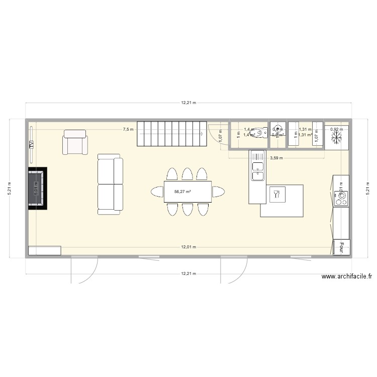 rdc kerniol 2. Plan de 4 pièces et 60 m2