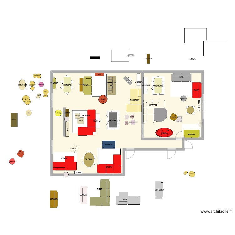 MAGASIN février 2025. Plan de 1 pièce et 188 m2