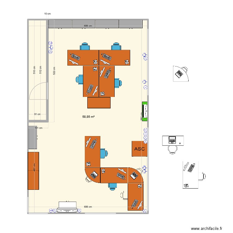 Admin. Plan de 1 pièce et 59 m2